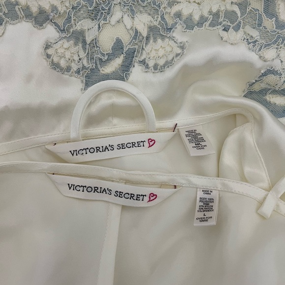 90’s Victoria’s Secret Silky Slip Dress Chemise Robe Set Bridal Set ivory blue L - Picture 11 of 11